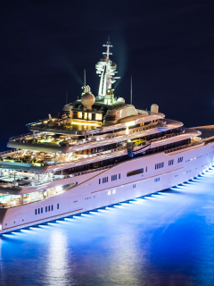 superyacht, ACE, yacht, mega yacht, yachts, night, супер яхта, мега, яхта, вечер, море, ночь, огни