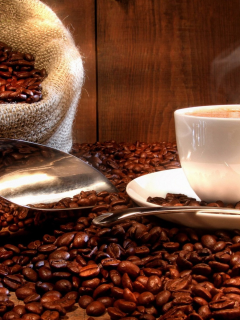 cup, white, coffee, bag, coffee beans