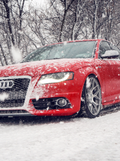 красная, audi, ауди, зима, снег, winter, s4, red