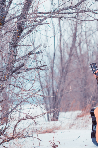 snow, guitare, girl