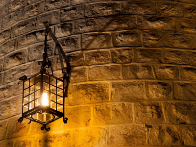 brick, lantern, light, wall, wall lamp, metal, light bulb, curved