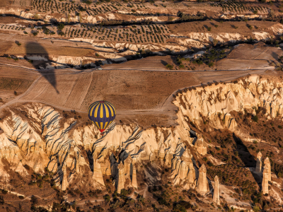 Каппадокия, Турция, горы, скалы, воздушный шар