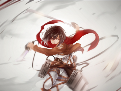 девушка, взгляд, mikasa ackerman, tpip, спокойствие, art, оружие