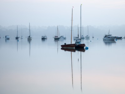 покой, туман, тишина, озеро, утро, лодки