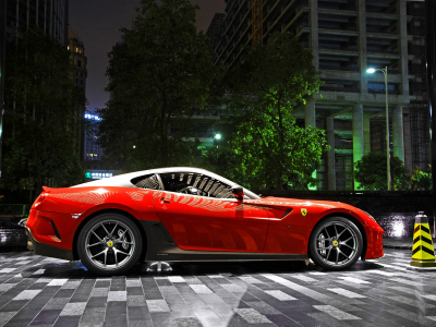 light, city, 599, building, night, ferrari, supercar, parking, gto, red