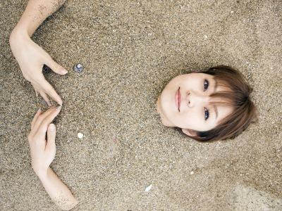 песок, руки, пляж, японка, orihara mika