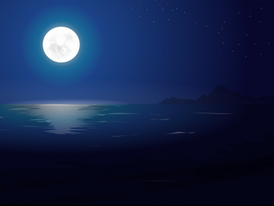 море, арт, ночь, звезды, пейзаж, луна