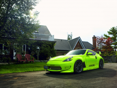 Nissan, 370z, green, vossen wheels, tuning, frontside