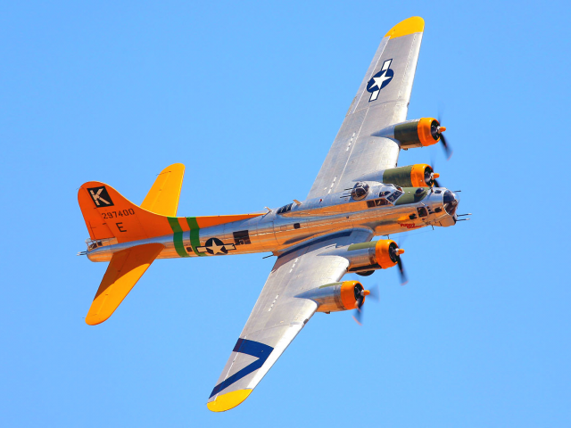 самолет, b-17, бомбардировщик, полет, боинг, цвет, небо