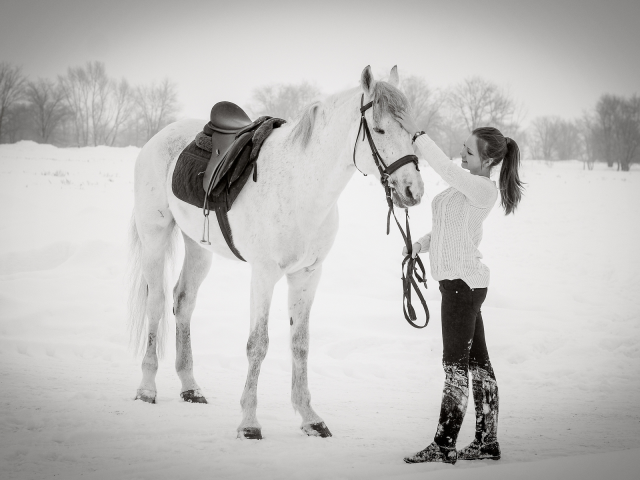 девушка, конь, зима
