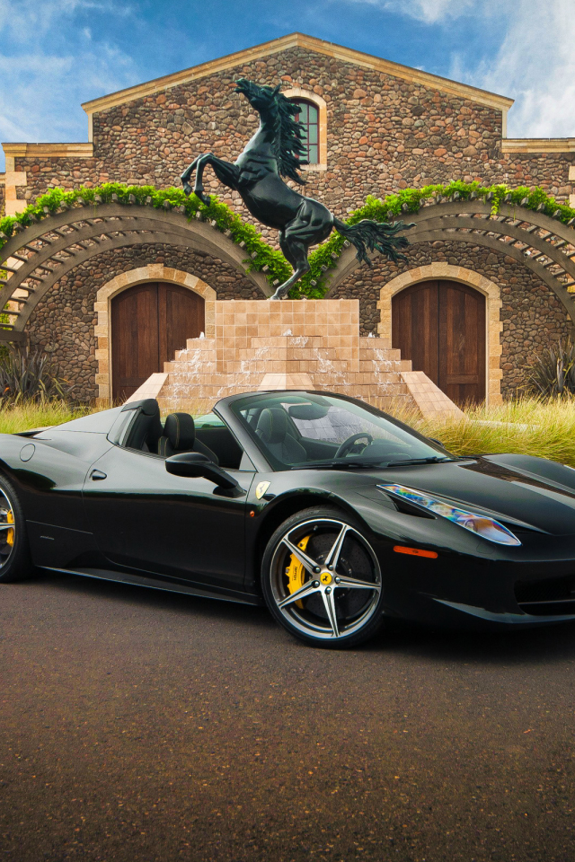 supercar, ferrari 458 spider, hq wallpaper, автообои, феррари, black