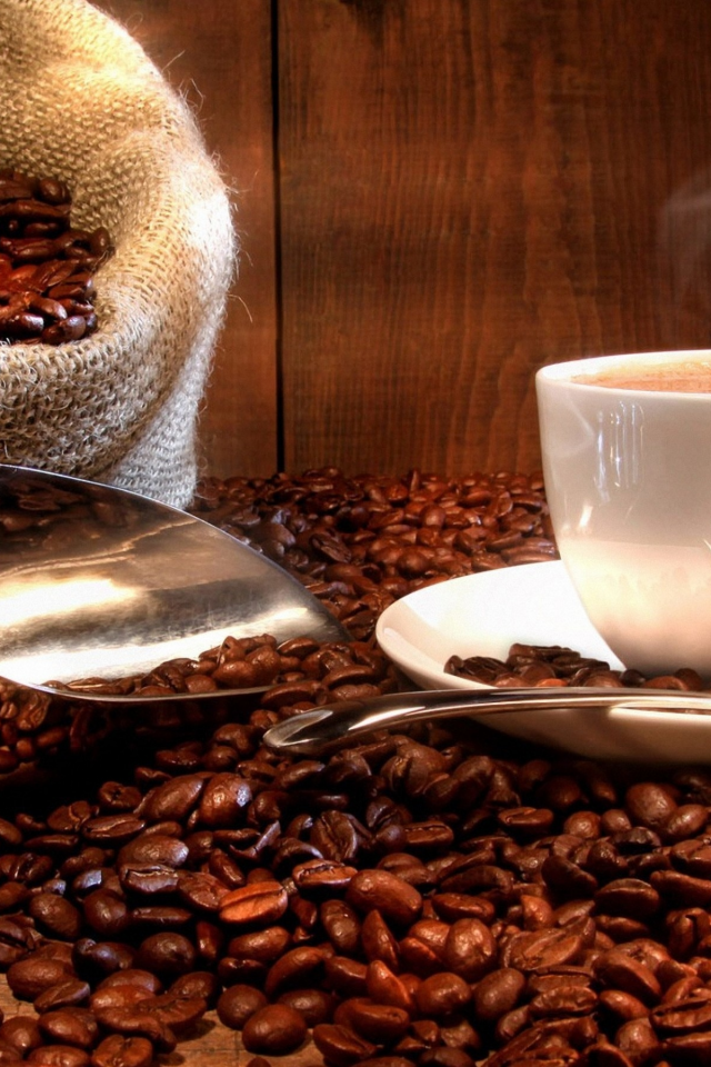 cup, white, coffee, bag, coffee beans