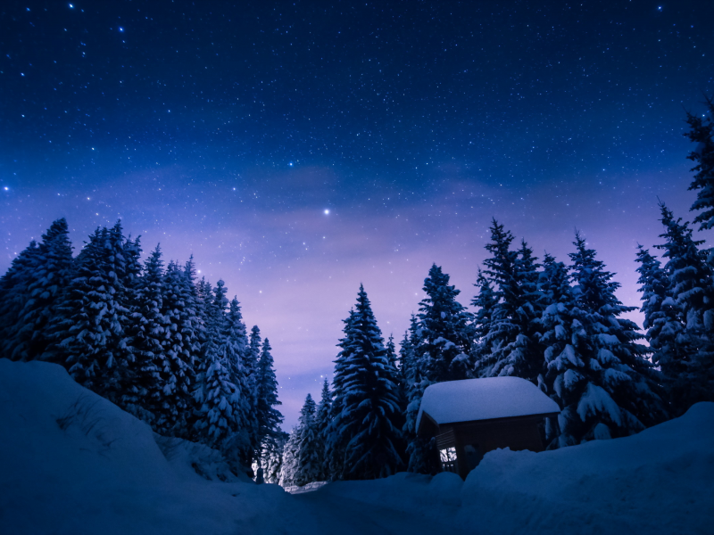 ночь, зима, пейзаж