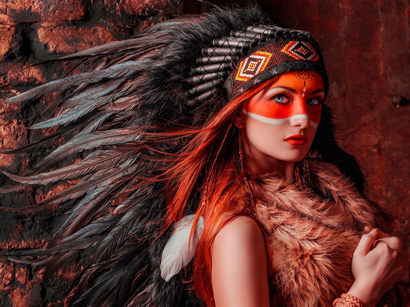 перья, индейская девушка, раскраска