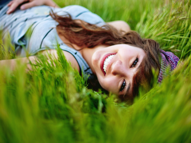 девушка, природа, трава, настроение, лето, улыбка