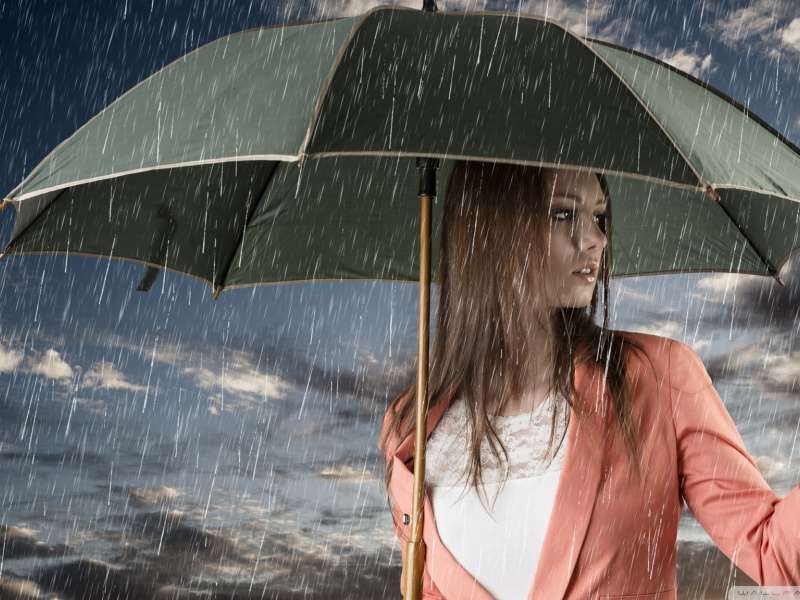дождь, девушка, зонтик, взгляд, настроение