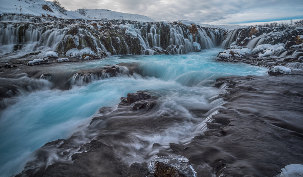 Iceland, Исландия, водопад, поток, скалы, камни, облака, природа, пейзаж