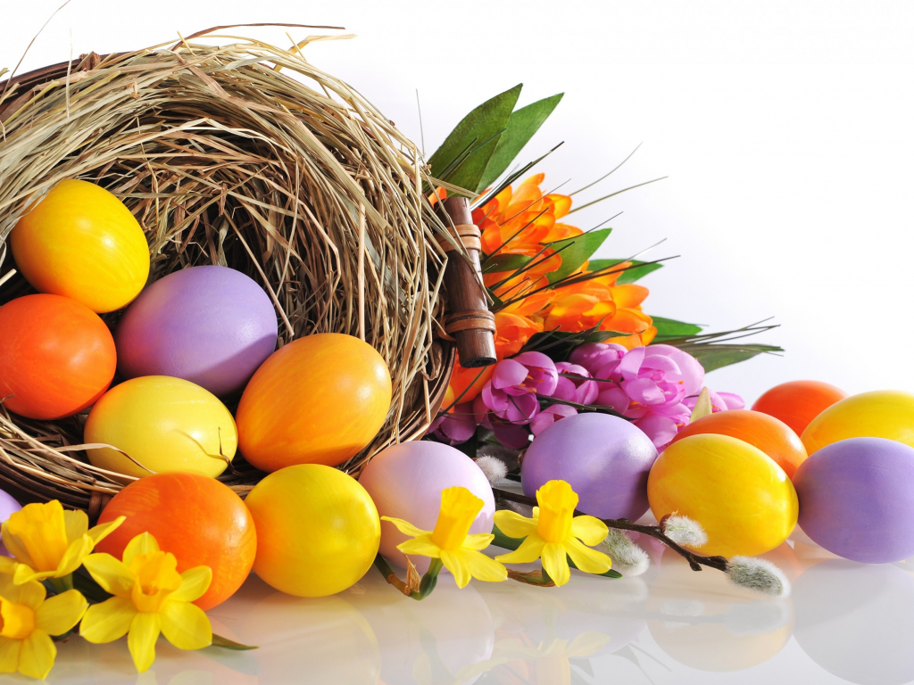 Easter, eggs, flowers, Пасха, яйца, цветы, нарциссы