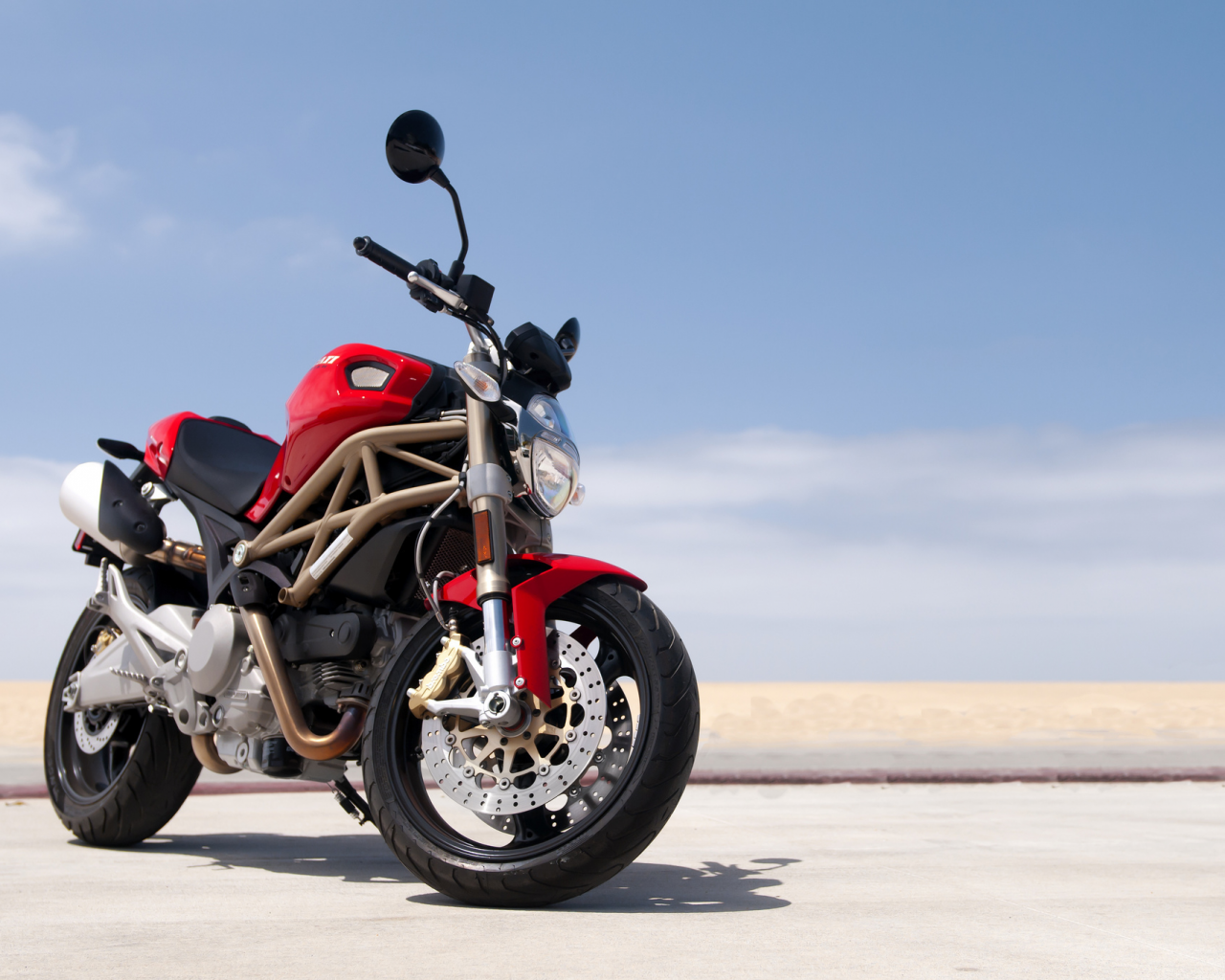 sky, ducati, beach, 696, road, monster, red