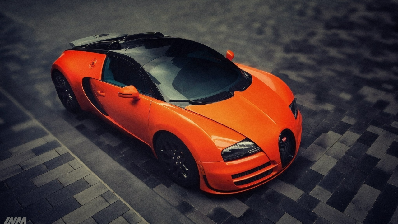 Bugatti Veryon, автомобиль, бугатти, рыжая, оранжевая, тонировка, кафель