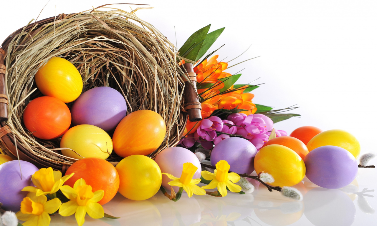 Easter, eggs, flowers, Пасха, яйца, цветы, нарциссы