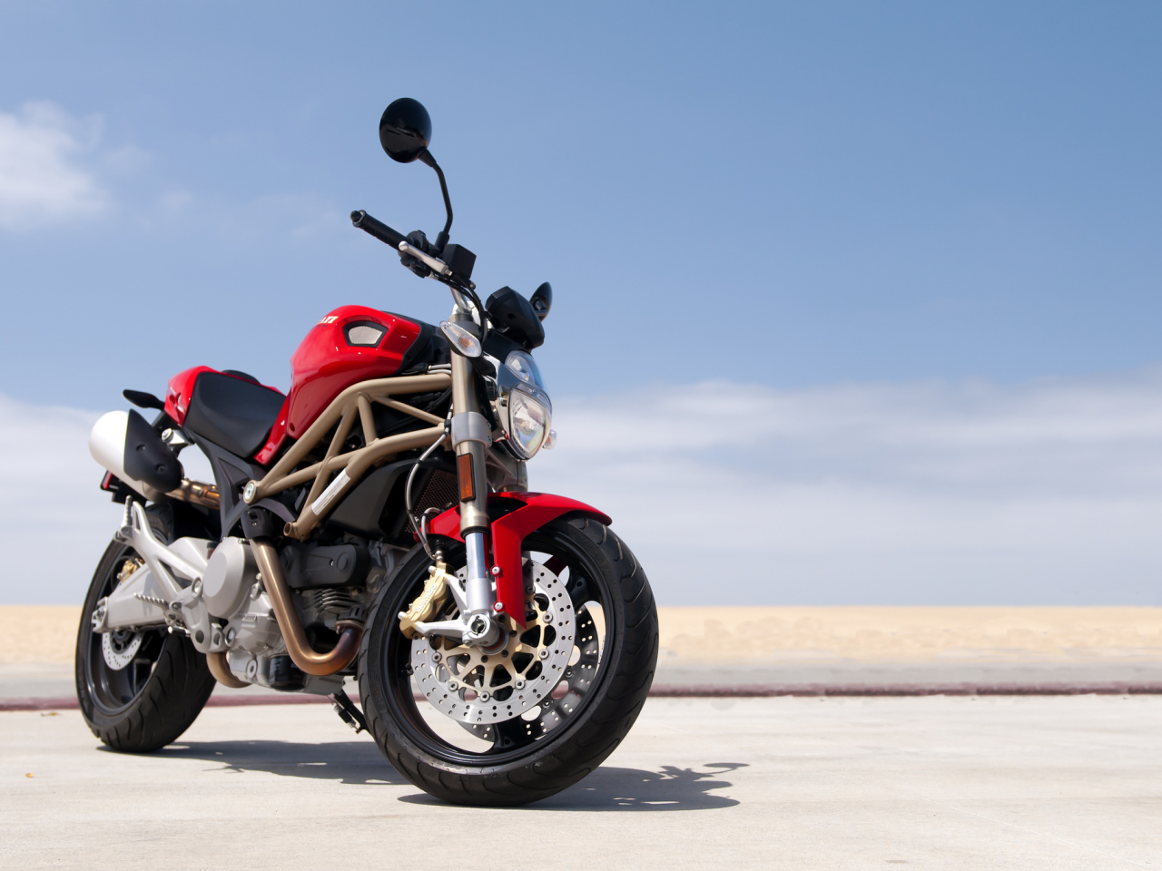 sky, ducati, beach, 696, road, monster, red