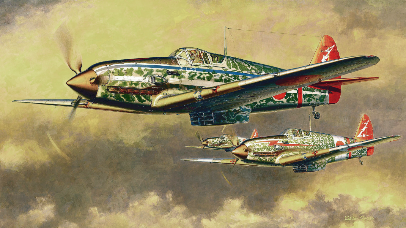 ww2, japanese fighter, japanese aircraft, painting, art, kawasaki ki-61 hien type i-hei, war