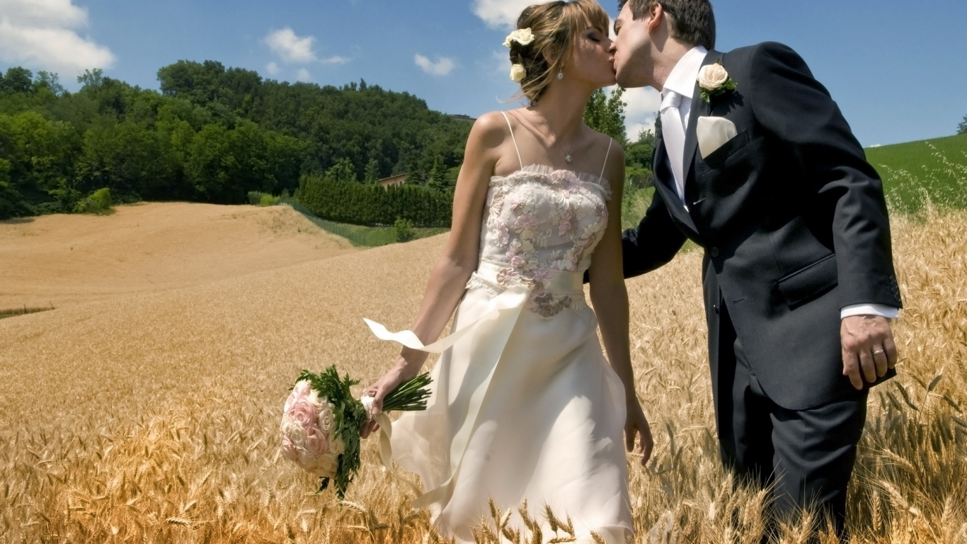 жених, пара, поле, двое, влюбленные, свадьба, невеста