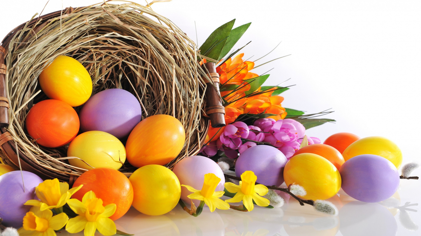 Easter, eggs, flowers, Пасха, яйца, цветы, нарциссы