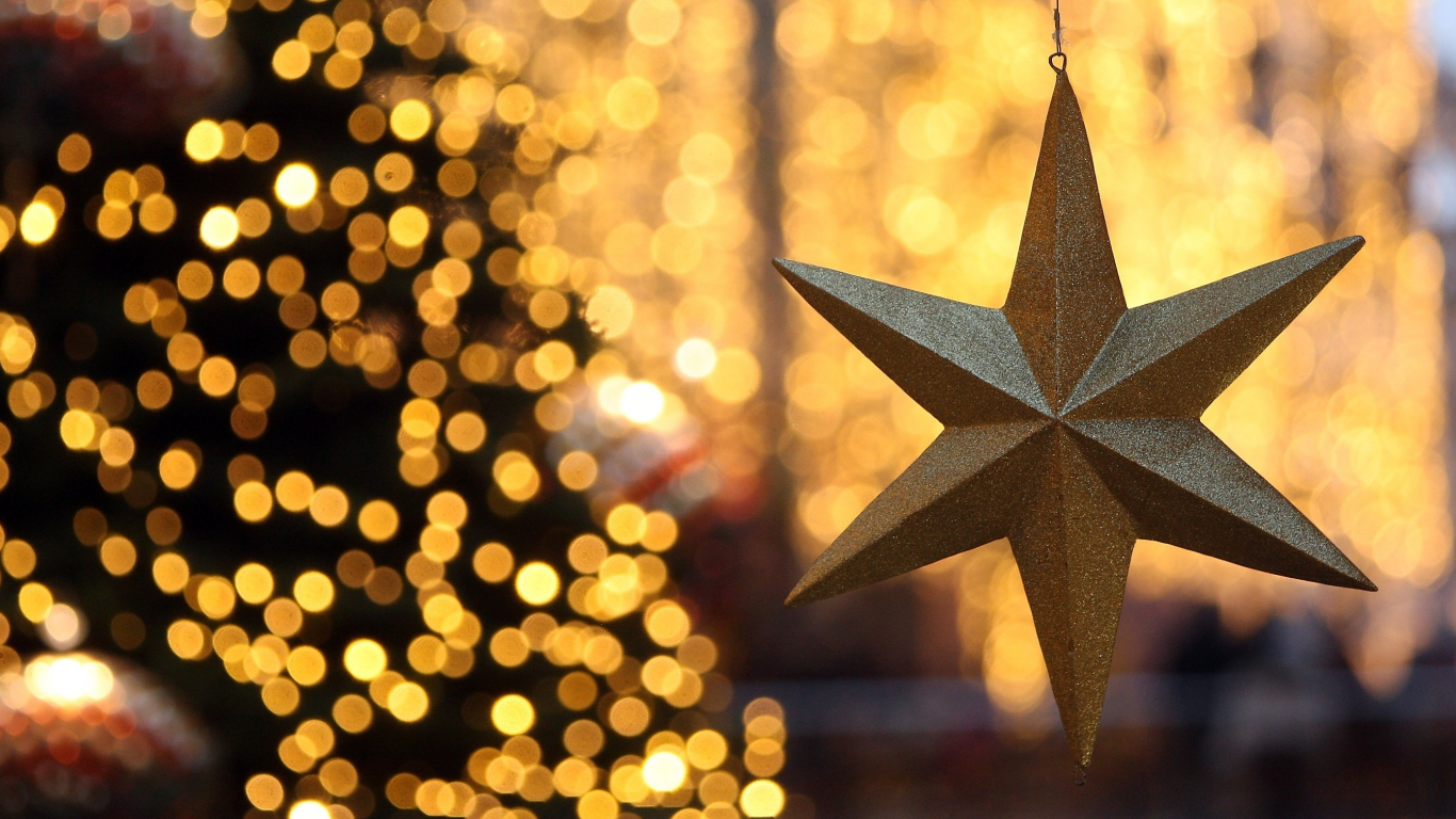 украшения, рождественская звезда, елка, новый год