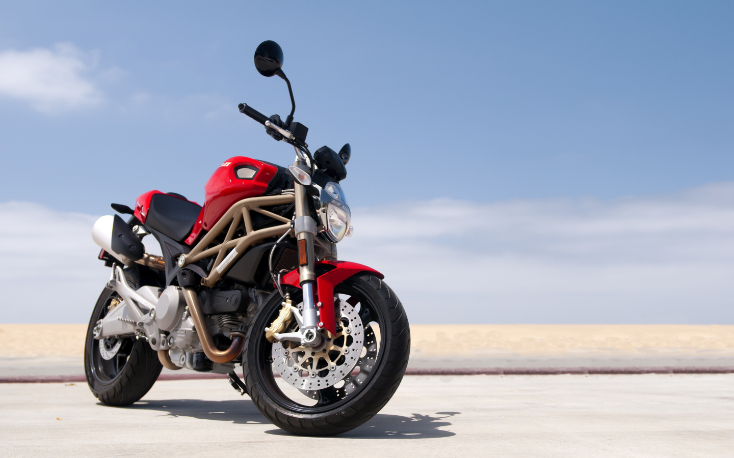 sky, ducati, beach, 696, road, monster, red