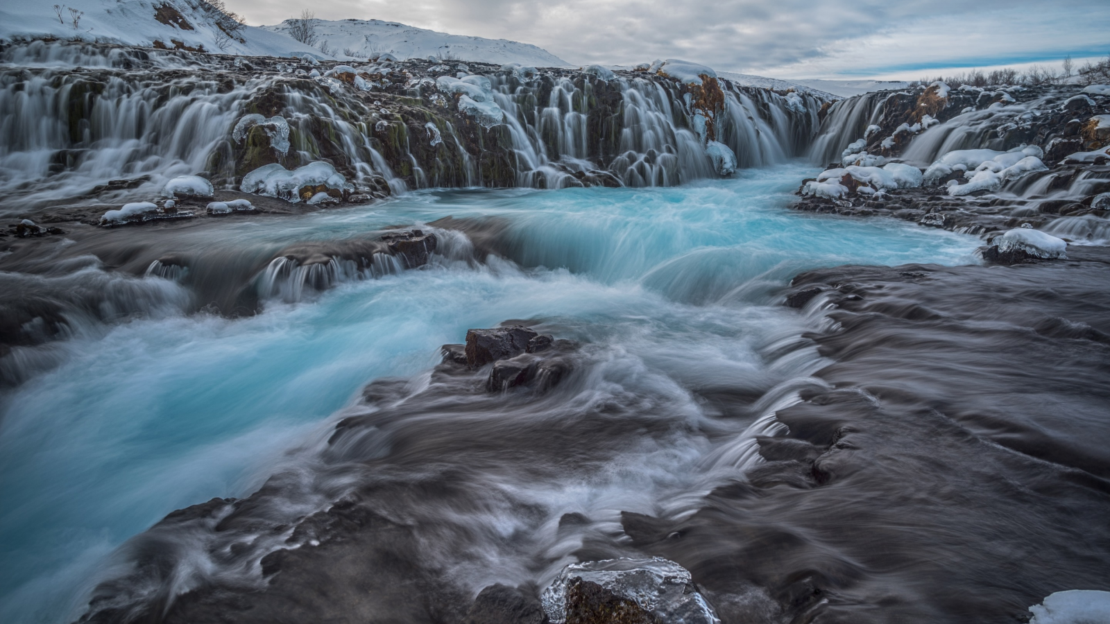 Iceland, Исландия, водопад, поток, скалы, камни, облака, природа, пейзаж