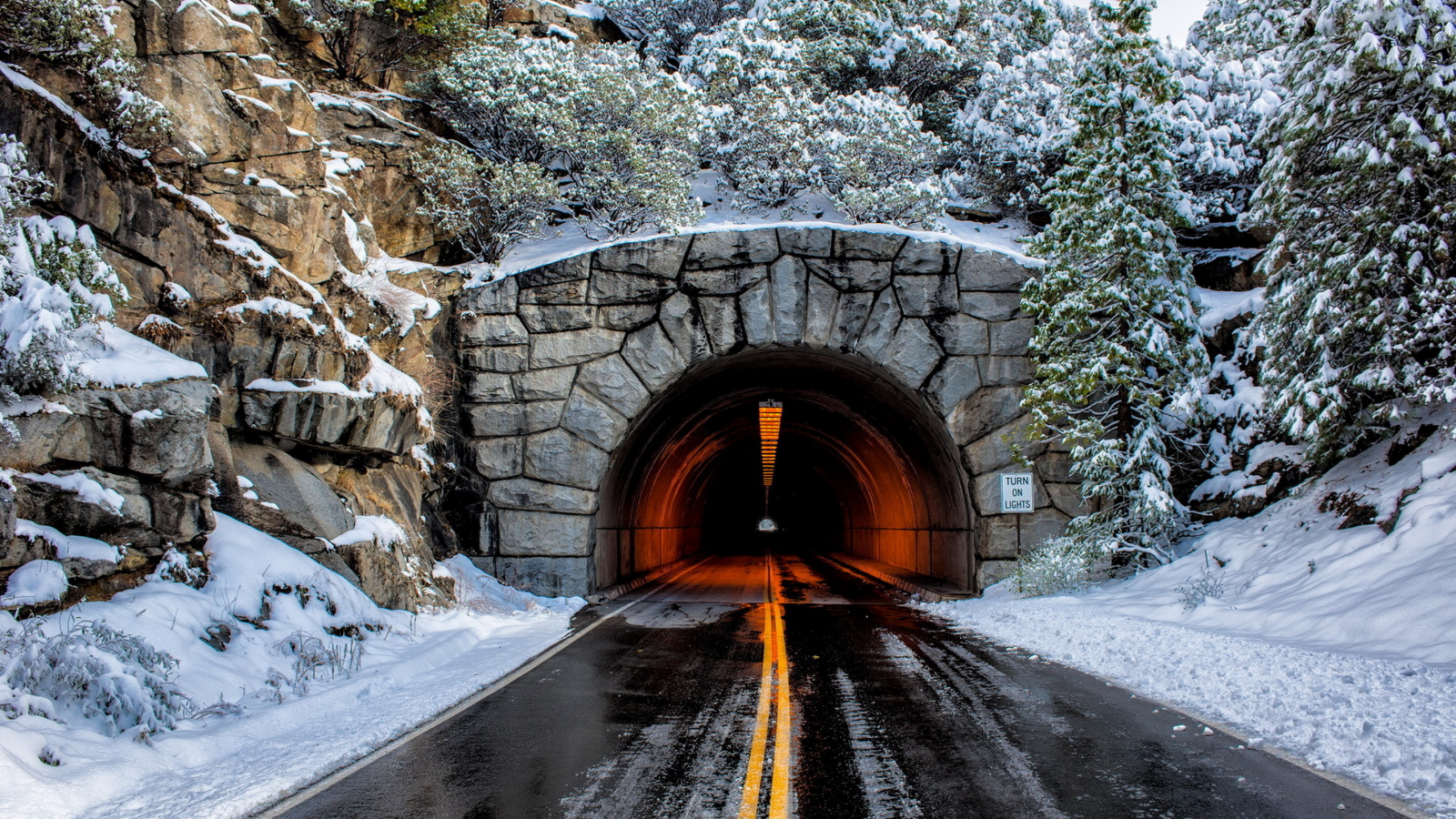 Тоннель, дорога, пейзаж, зима, снег