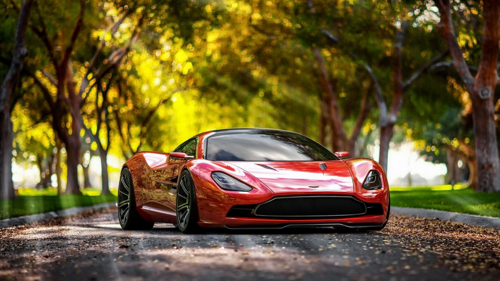 Aston Martin DBC, дорога, листва