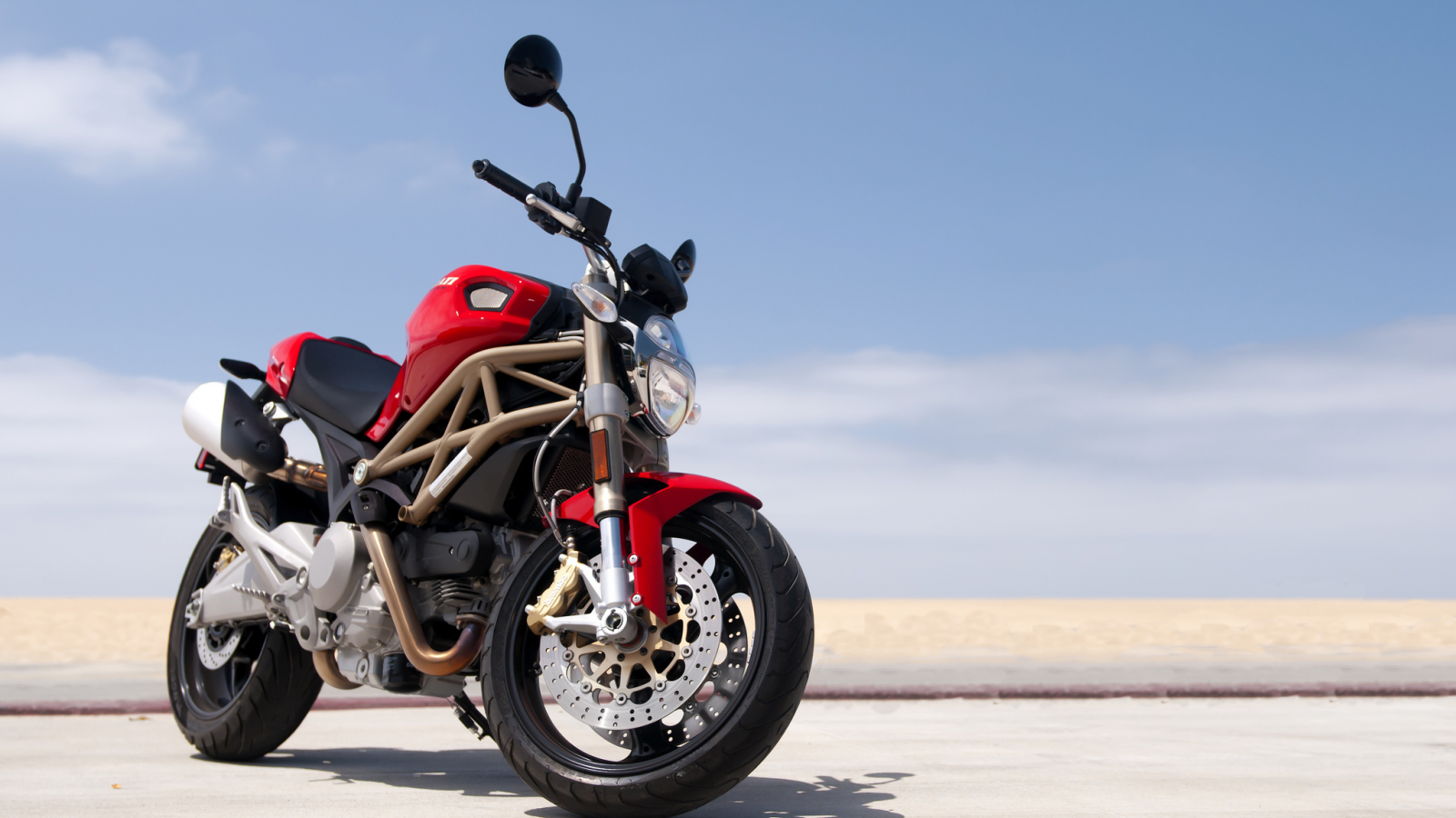 sky, ducati, beach, 696, road, monster, red