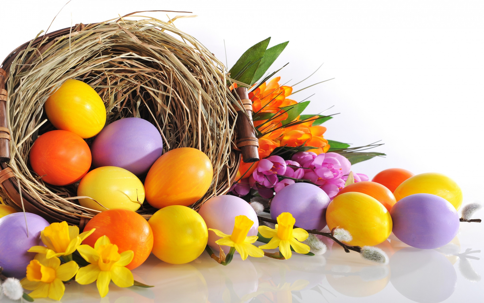 Easter, eggs, flowers, Пасха, яйца, цветы, нарциссы