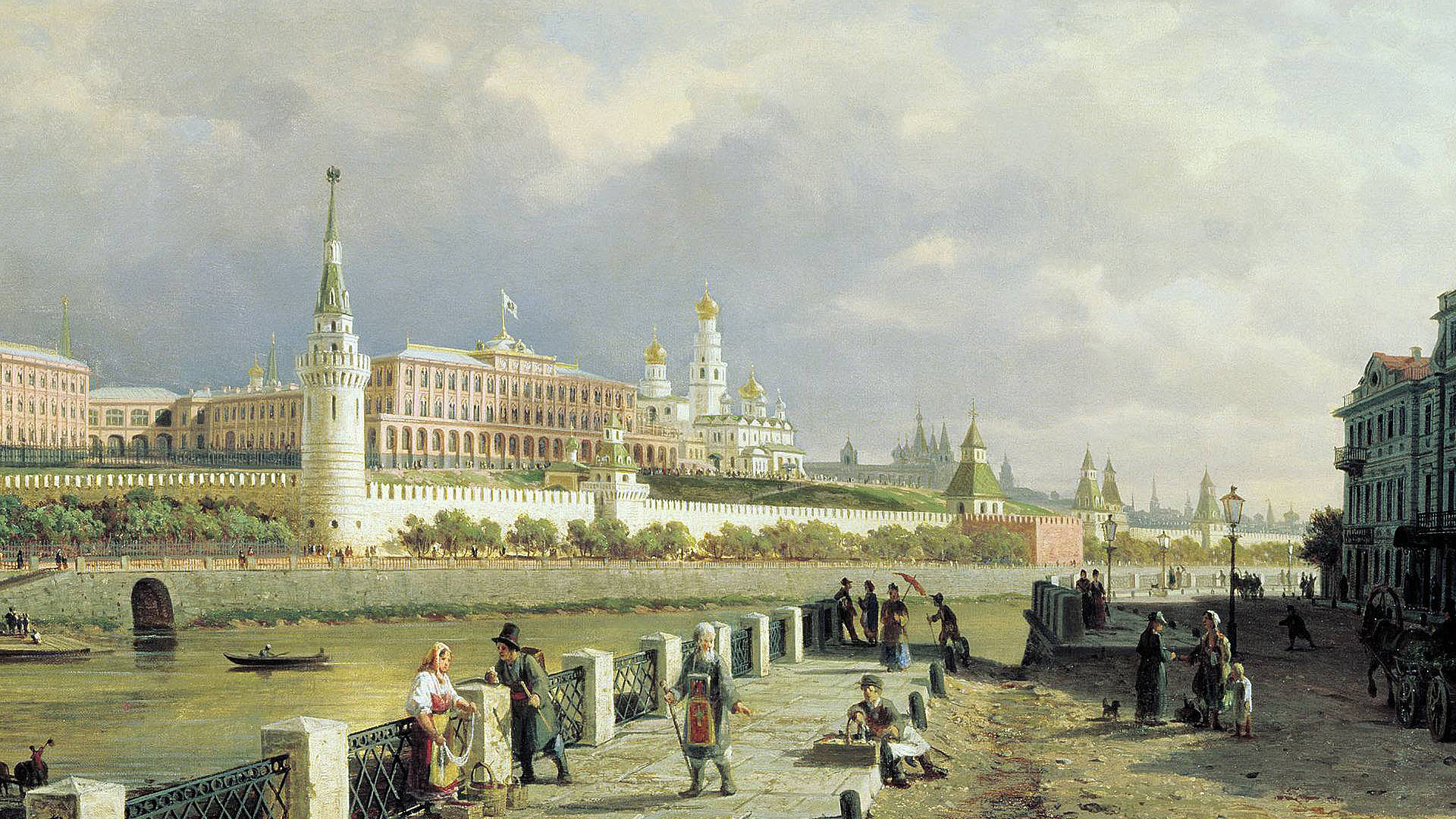 Картина, холст, масло, вид московского кремля.