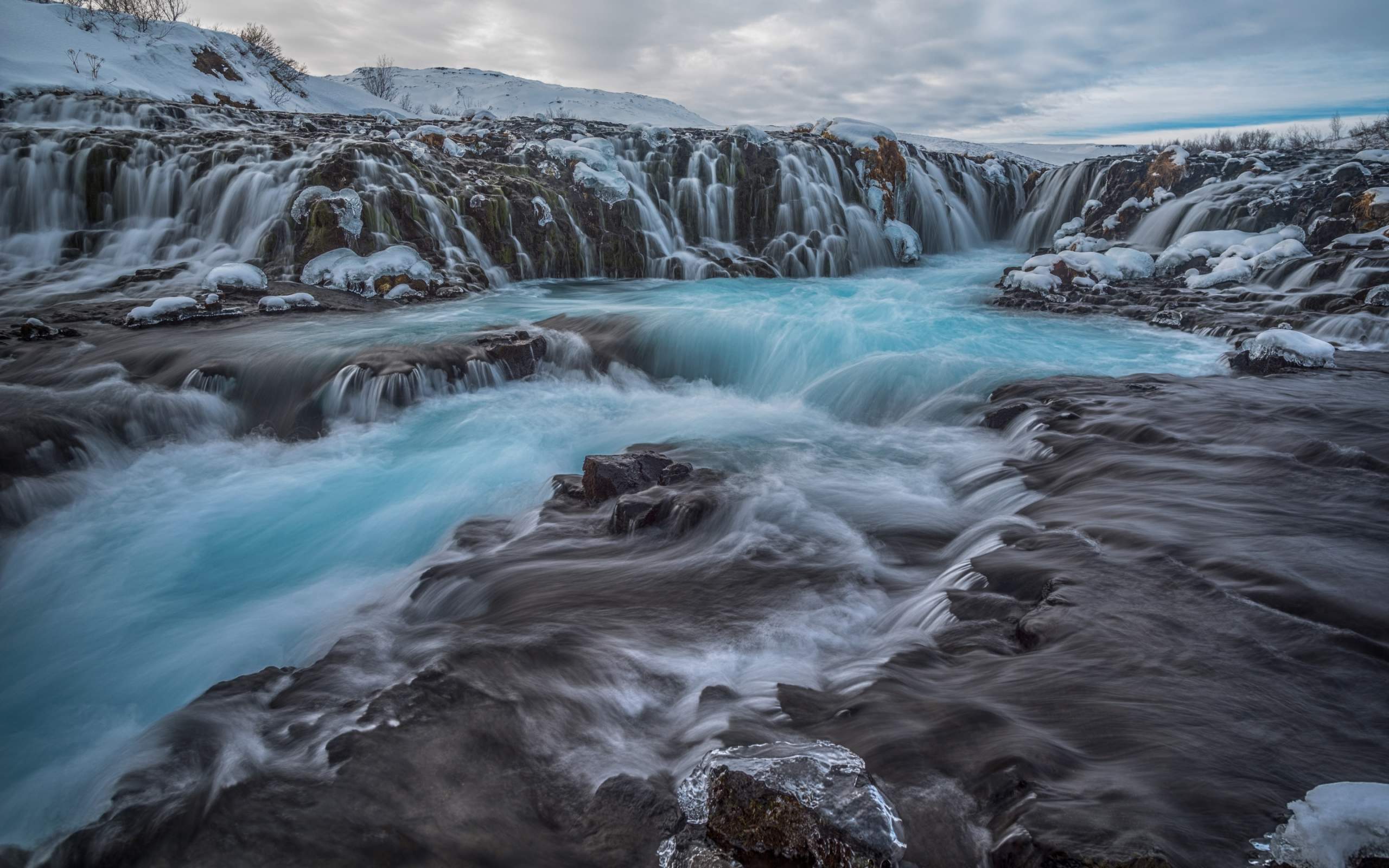 Iceland, Исландия, водопад, поток, скалы, камни, облака, природа, пейзаж
