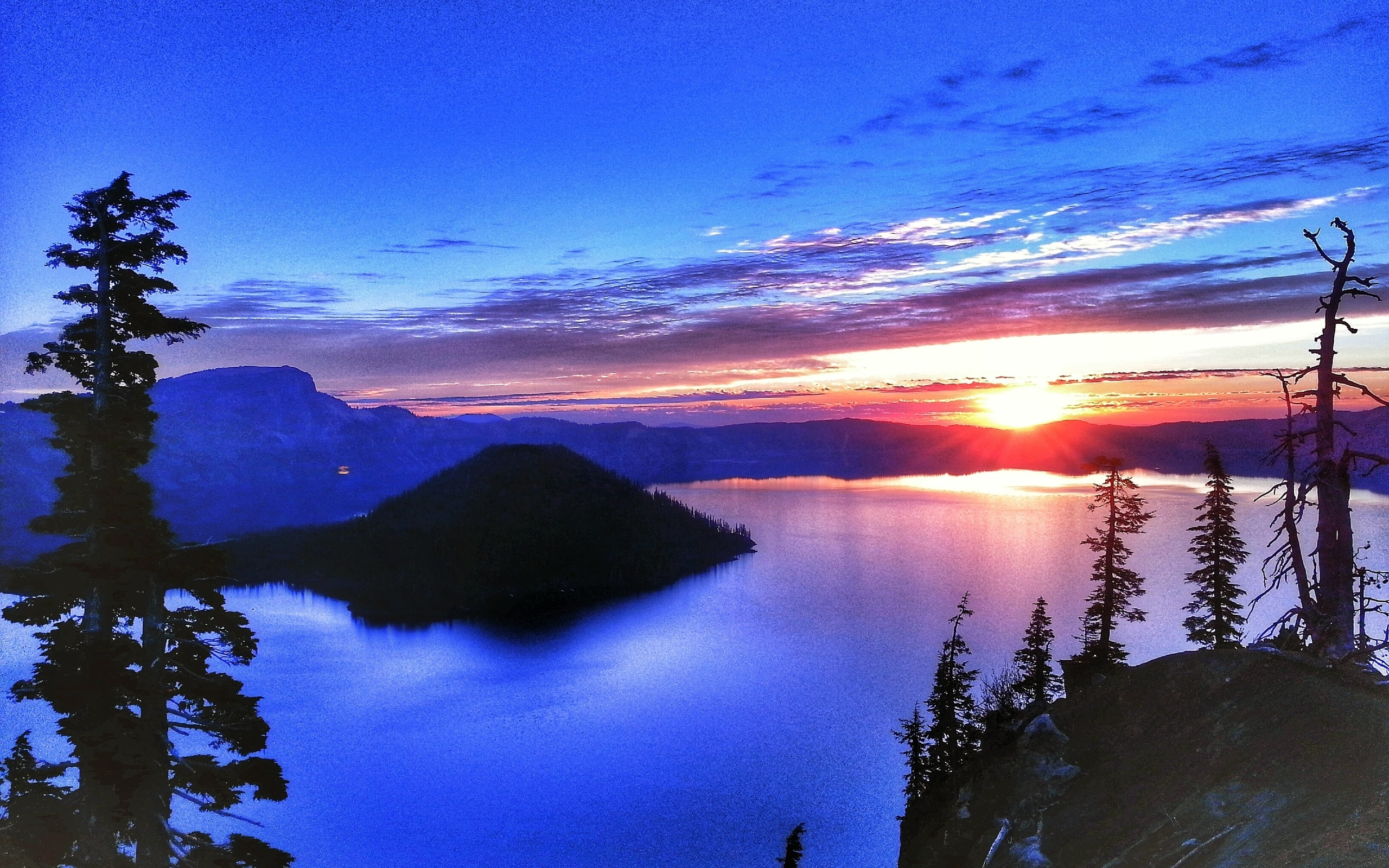 Crater Lake, закат, озеро, пейзаж