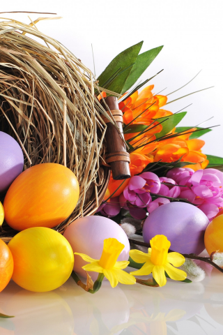 Easter, eggs, flowers, Пасха, яйца, цветы, нарциссы