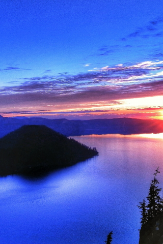 Crater Lake, закат, озеро, пейзаж