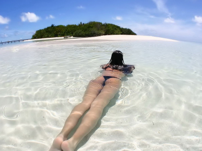 девушка, ноги, вода, пляж, остров