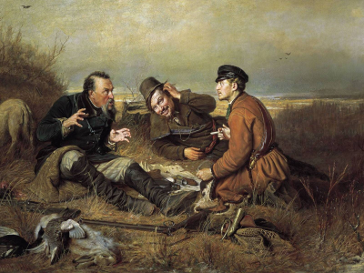 Картина, холст, масло, В.Г.Перов, охотники на привале.