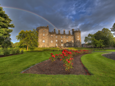 замок, цветы, kilkenny castle, ирландия, ireland, парк, радуга