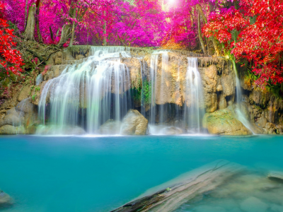 водопад, многоцветье, великолепие природы