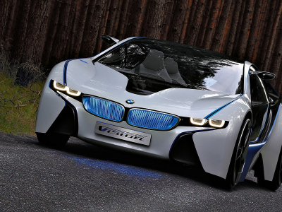 Машина, лес, дорога, BMW Vision