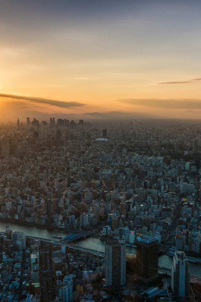 город, токио, река, tokyo, вид, закат, рассвет