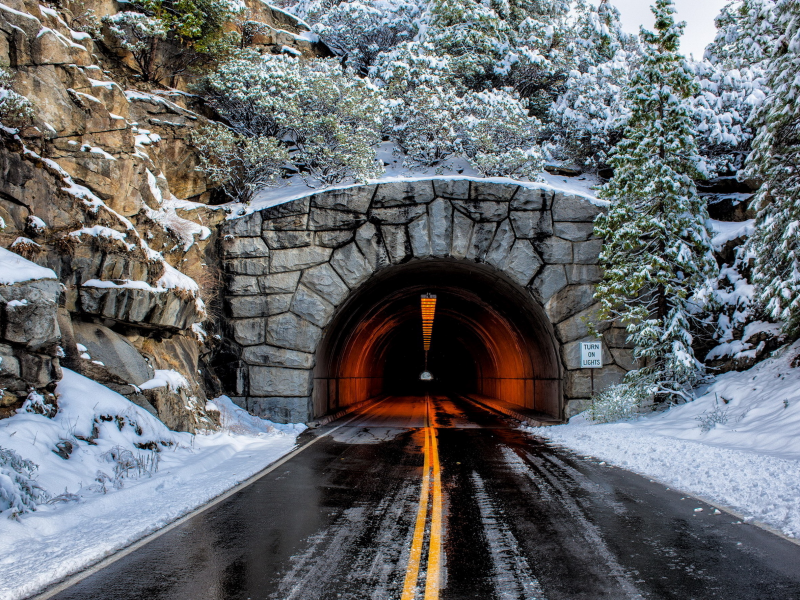 Тоннель, дорога, пейзаж, зима, снег