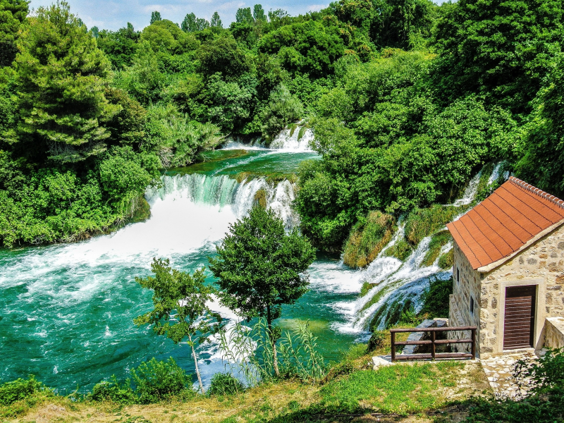 природа, водопады, хорватия, парк, река, водопад, лес