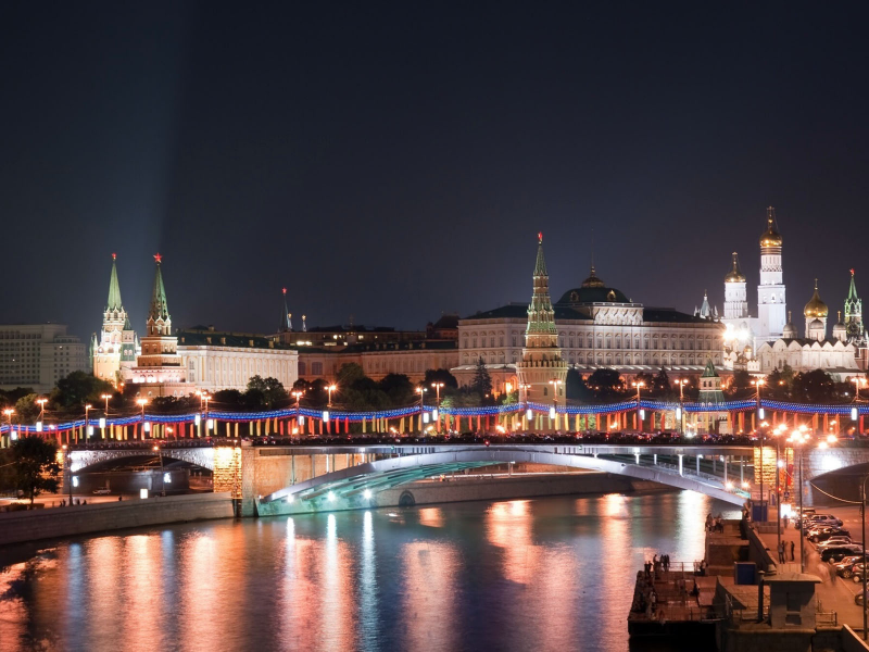 Россия, Москва, ночная панорама.